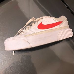 Nike Women’s White Platform Sneakers with Red Swoosh